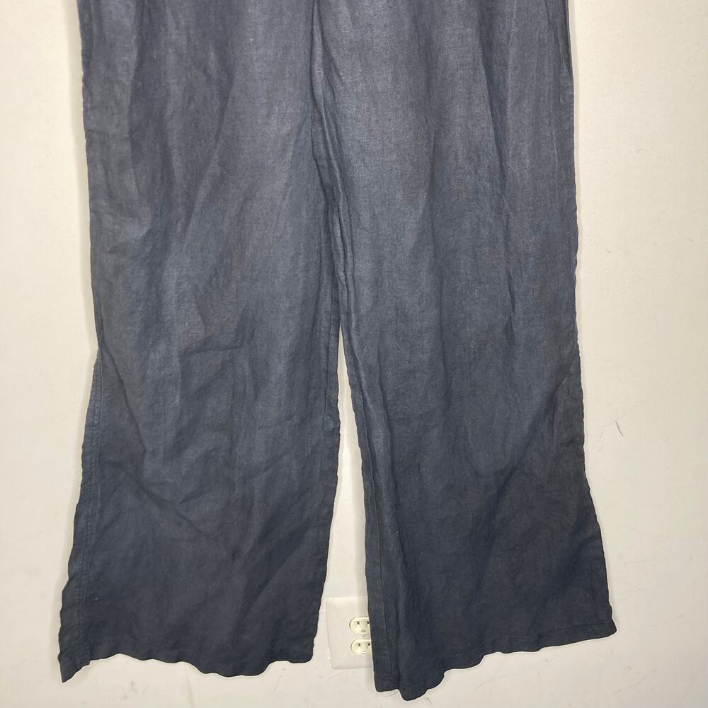 Bella Dahl Summer 100% Linen Roll Over Pants Palazzo Wide Leg Black Womens Sz M - Picture 14 of 16